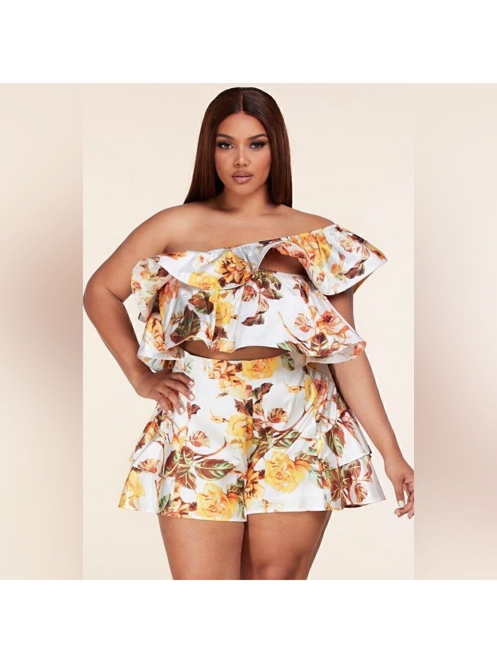 New Plus Size Floral Two-Piece Shorts Set by L’atise by Amy